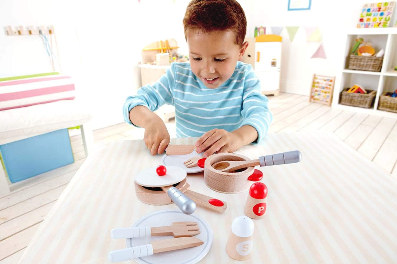 Cook & Serve Set | 13 Piece Wooden Pretend Play Cooking Set with Accessories