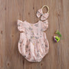 2021 Baby Summer Clothing Baby Cotton Jumpsuit Headband Floral Print round Collar Fly Sleeve Bodysuit Hair Band Girls Pink/Green