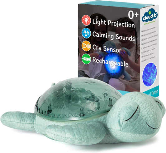 Ocean Projector Nightlight with 2 White Noises & 2 Soothing Sounds | Adjustable Settings | Cry Sensor | Tranquil Turtle - Green (Rechargeable)