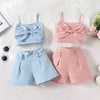 Little Kids Baby Girl Summer Clothes Solid Color Sleeveless Front Bow Cami Tops with Shorts 2 Pcs Outfit 18M-6T