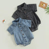 Infant Newborn Baby Boys Girls Denim Jumpsuit Solid Short Sleeve Turn-Down Collar Baby Jumpsuits Summer Buttons Casual Bodysuits