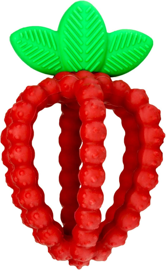 Silicone Infant & Baby Teething Toy, Textured Berrybumps Soothe Babies’ Sore Gums, Razberry Bites Relief Teether, Back & Front Teeth, BPA Free, Easy to Hold, Fruit Shape for Babies 3M+ - Red