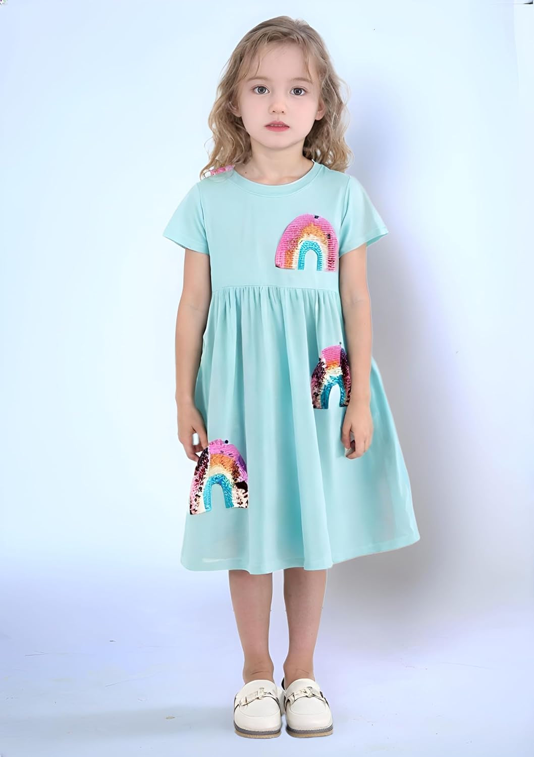 Toddler Summer Dress, Little Girls Short Sleeve Cotton Casual Dresses Clothes 2-8 Years