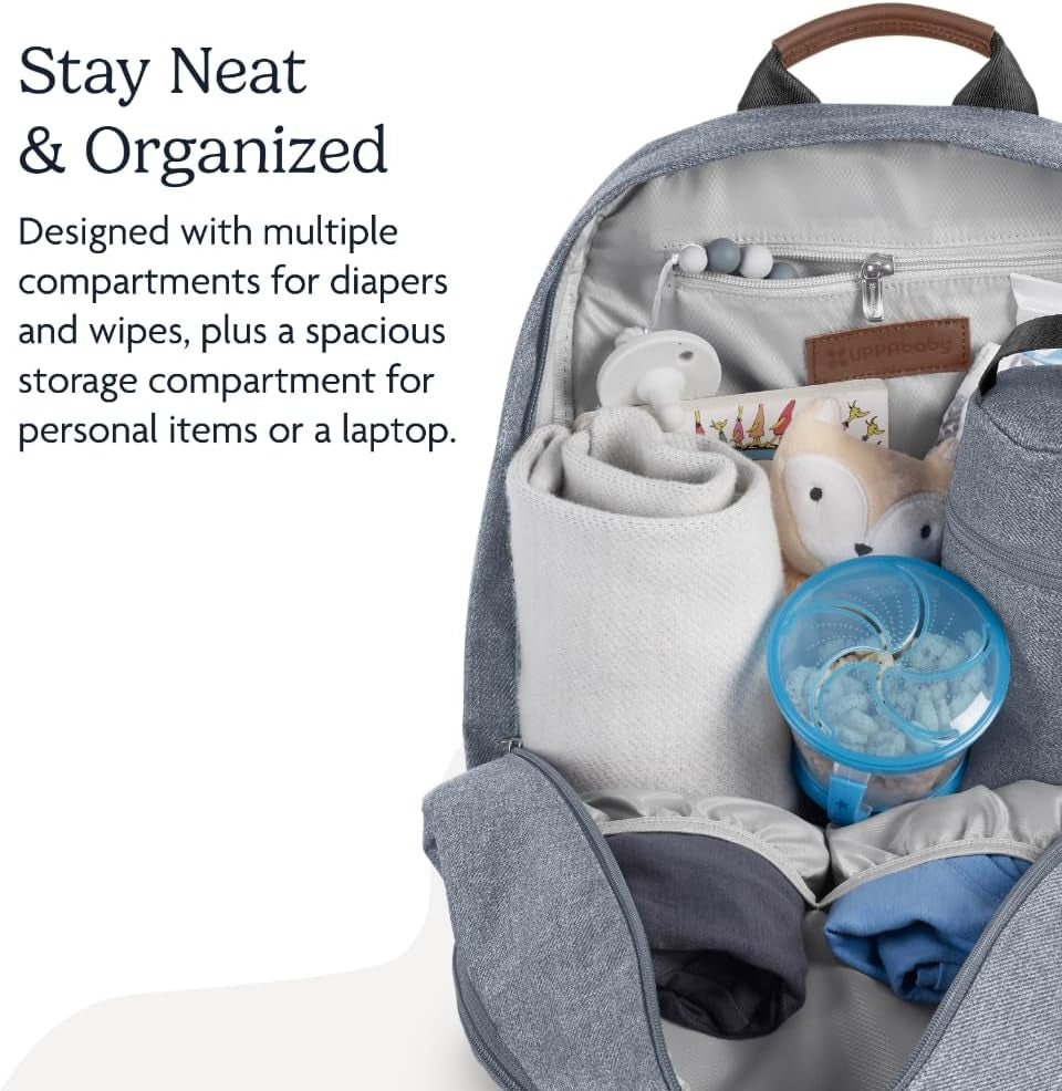 Changing Backpack/Multiple Storage Compartments/Stroller Strap Attachment/Bottle Insulator and Changing Pad Included/Emmett/Gwen (Green Mélange/Saddle Leather)