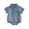 Infant Newborn Baby Boys Girls Denim Jumpsuit Solid Short Sleeve Turn-Down Collar Baby Jumpsuits Summer Buttons Casual Bodysuits