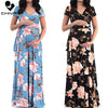 Chivry Maternity Dress Women Floral Print Short Sleeve V-Neck Maxi Long Dress Pregnant Casual Clothes Summer Maternity Dress