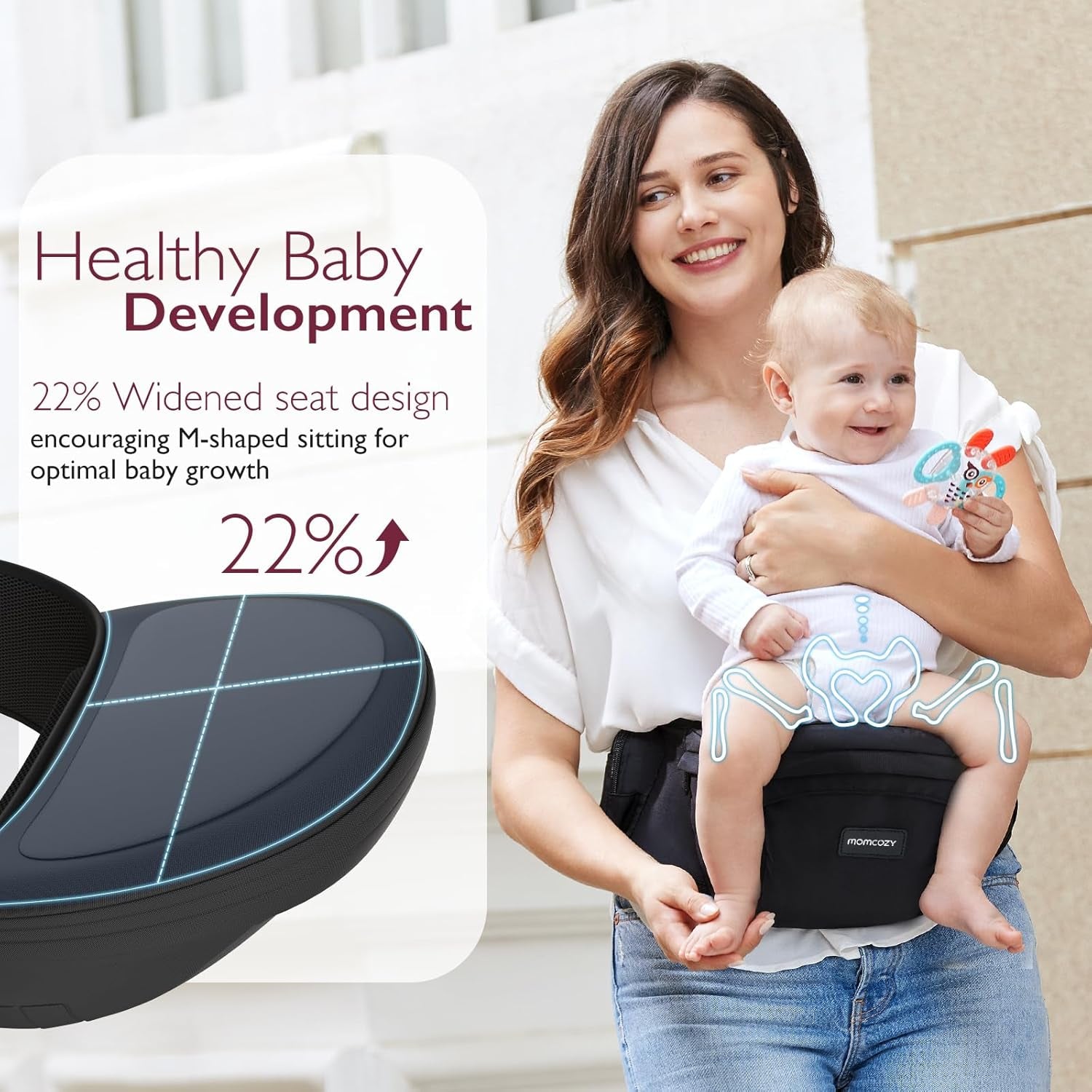 Cpc-Certified Baby Hip Carrier - Adjustable Waistband with Original 3D Belly Protector & Ergonomic EVA Massage Board, Various Pockets for Newborns to Toddlers up to 45Lbs (Black, Medium)