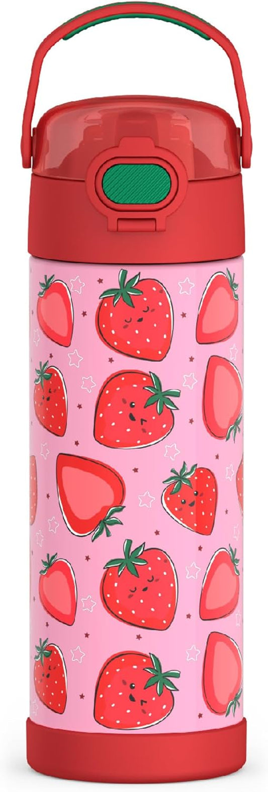 FUNTAINER 16 Ounce Stainless Steel Bottle, Strawberry Smiles