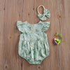 2021 Baby Summer Clothing Baby Cotton Jumpsuit Headband Floral Print round Collar Fly Sleeve Bodysuit Hair Band Girls Pink/Green