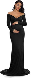 Maternity Fitted Gown V Neck Ruched Long Sleeve Maxi Photography Dress