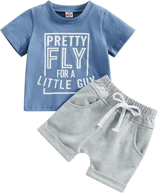 Toddler Baby Boy Summer Clothes Infant Boys Short Sets Letter Print T-Shirt Short Sleeve Outfits with Pocket 6M-4Y