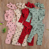 New Born Baby Ribbed Clohtes Suit Girl Boy Heart Print Crew Neck Lace Long Sleeve Top, Long Pants and Hairband 3-Piece Suits