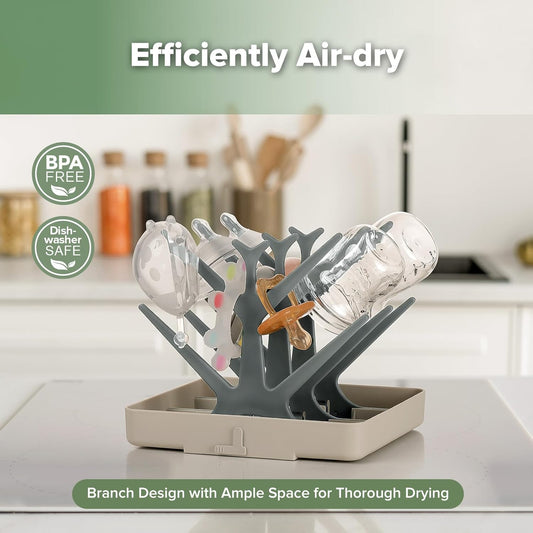 Baby Bottle Drying Rack, Space Saving Bottle Drying Tree for Bottles/Pump Parts/Pacifiers and Other Baby Essentials, Easy-Store Dryer Rack Great for Home & Travel, BPA Free (Slate Grey)