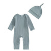 Solid Ribbed Long Sleeve Newborn Baby Romper with Hats Soft Casual Full Length Girls Boys Jumpsuit with Hat Set Infant Clothes
