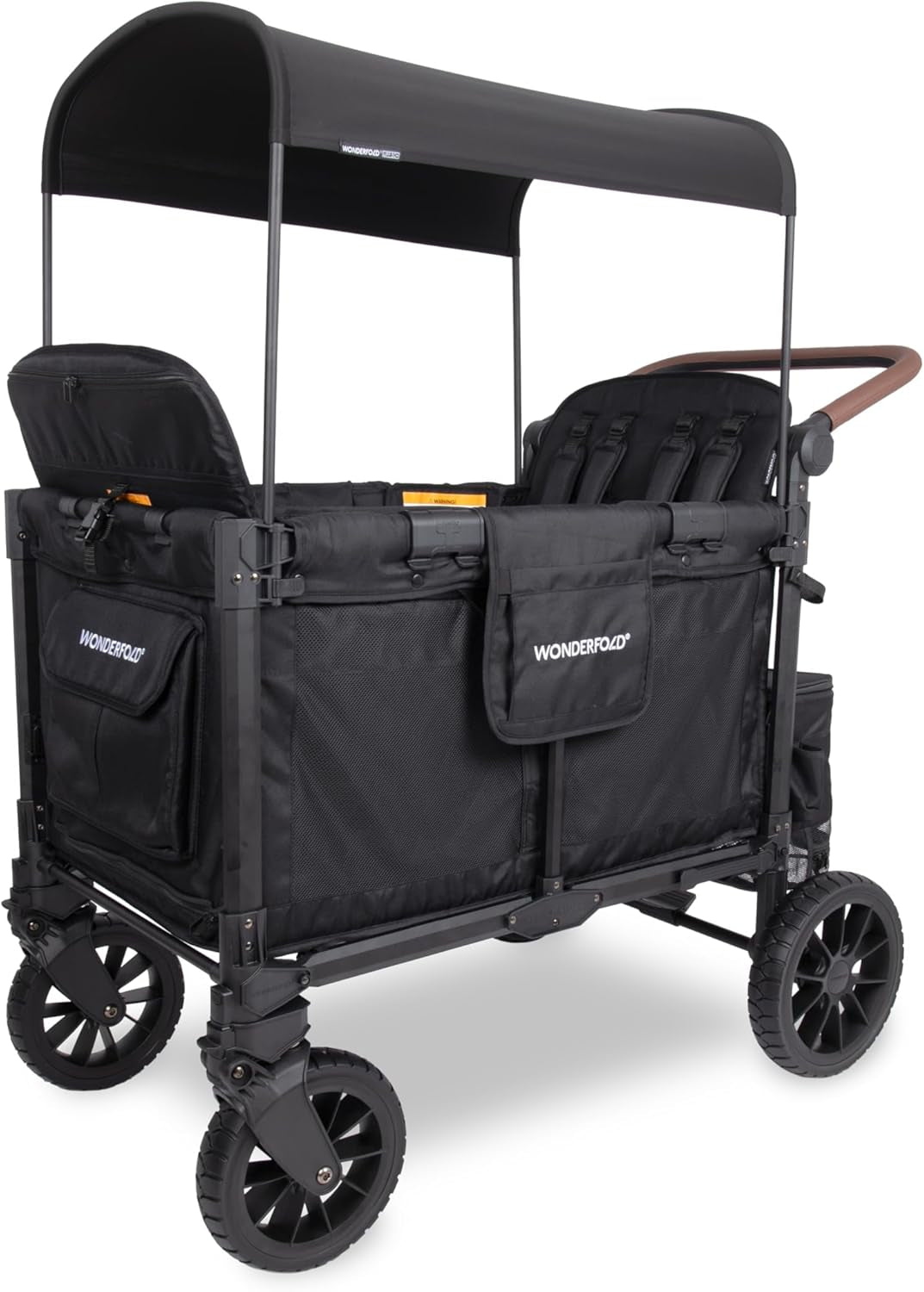 W4 Luxe Pro Stroller Wagon (4 Seater) - Collapsible Wagon Stroller with Seats Featuring 5-Point Safety Harnesses and Adjustable Sun Canopy, Jet Black