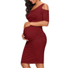 Chivry New Maternity Women Pregnancy Dresses Mama Clothes O-Neck Solid Sexy off Shoulder Bodycon Pregnant Women Casual Dress