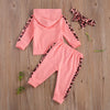 Infant Baby Girl Long-Sleeved Trousers Suit Letter Hooded T-Shirt Leopard Stitching Long Pants Headband 3Pcs Clothes Spring Fall
