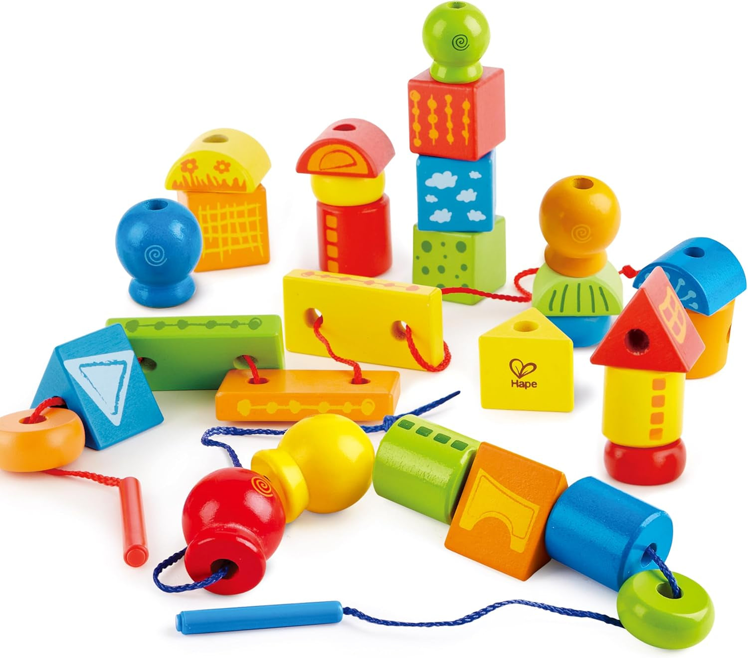 String along Ss Wooden Block Toddler Lacing Toy