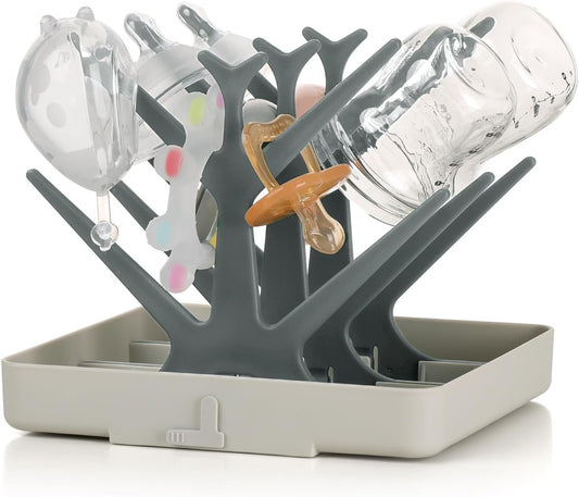 Baby Bottle Drying Rack, Space Saving Bottle Drying Tree for Bottles/Pump Parts/Pacifiers and Other Baby Essentials, Easy-Store Dryer Rack Great for Home & Travel, BPA Free (Slate Grey)