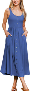 Womens Maternity Dress Scoop Neck Casual Sleeveless Button down Pregnancy Clothes Midi Sundress with Pockets 2025