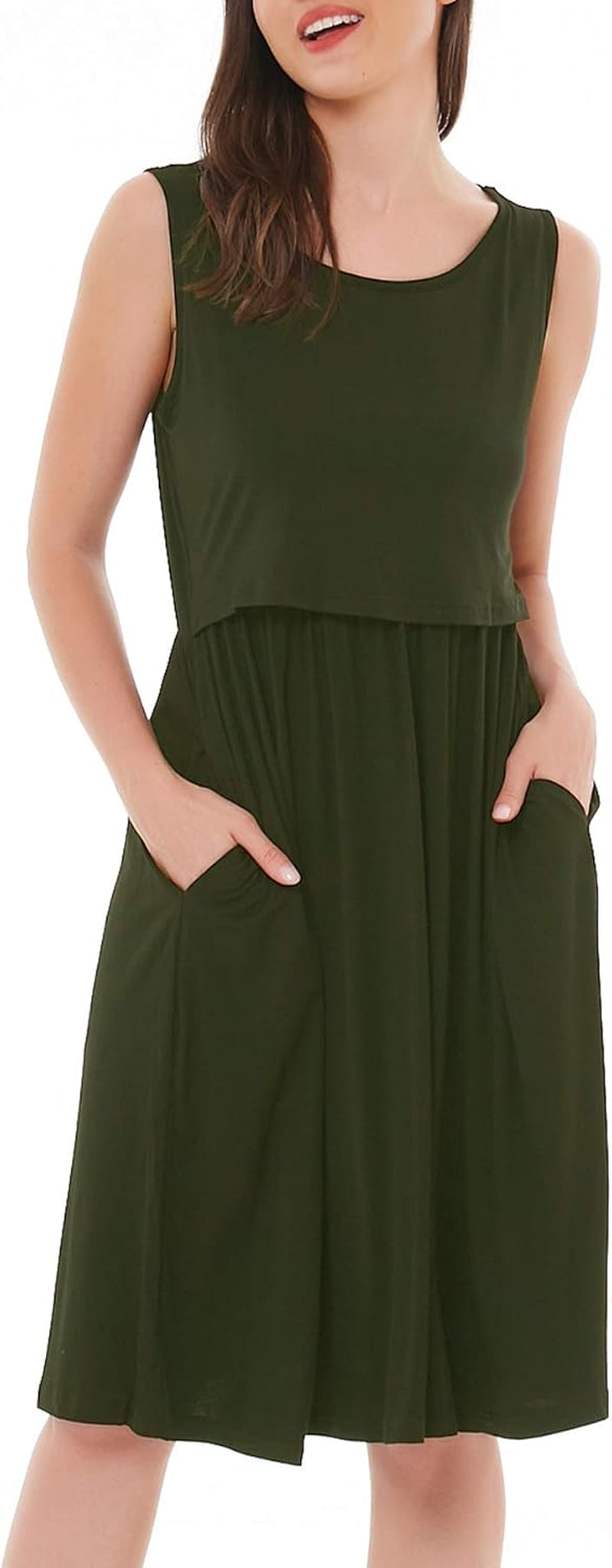 Women'S Sleeveless Nursing Dresses Patchwork Maternity Breastfeeding Dress
