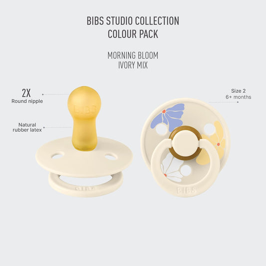 Pacifiers - Studio Collection | Natural Rubber Baby Pacifier | Set of 2 Bpa-Free Soothers | Made in Denmark | Morning Bloom Latex - Ivory Mix | Size 6 to 18 Months
