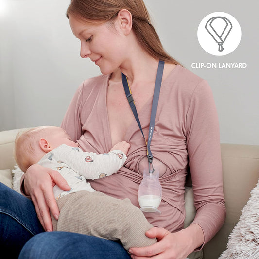 Silicone Breast Milk Collector, Milk Saver with Spill-Resistant Stopper, Suction Base and Lanyard, 3.4 Oz/100 Ml