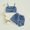 6M-5T Infant Kids Baby Girls 2Pcs Denim Clothes Set Sleeveless Crops Bow Tops Shorts Culottes Fashion Summer Outfits