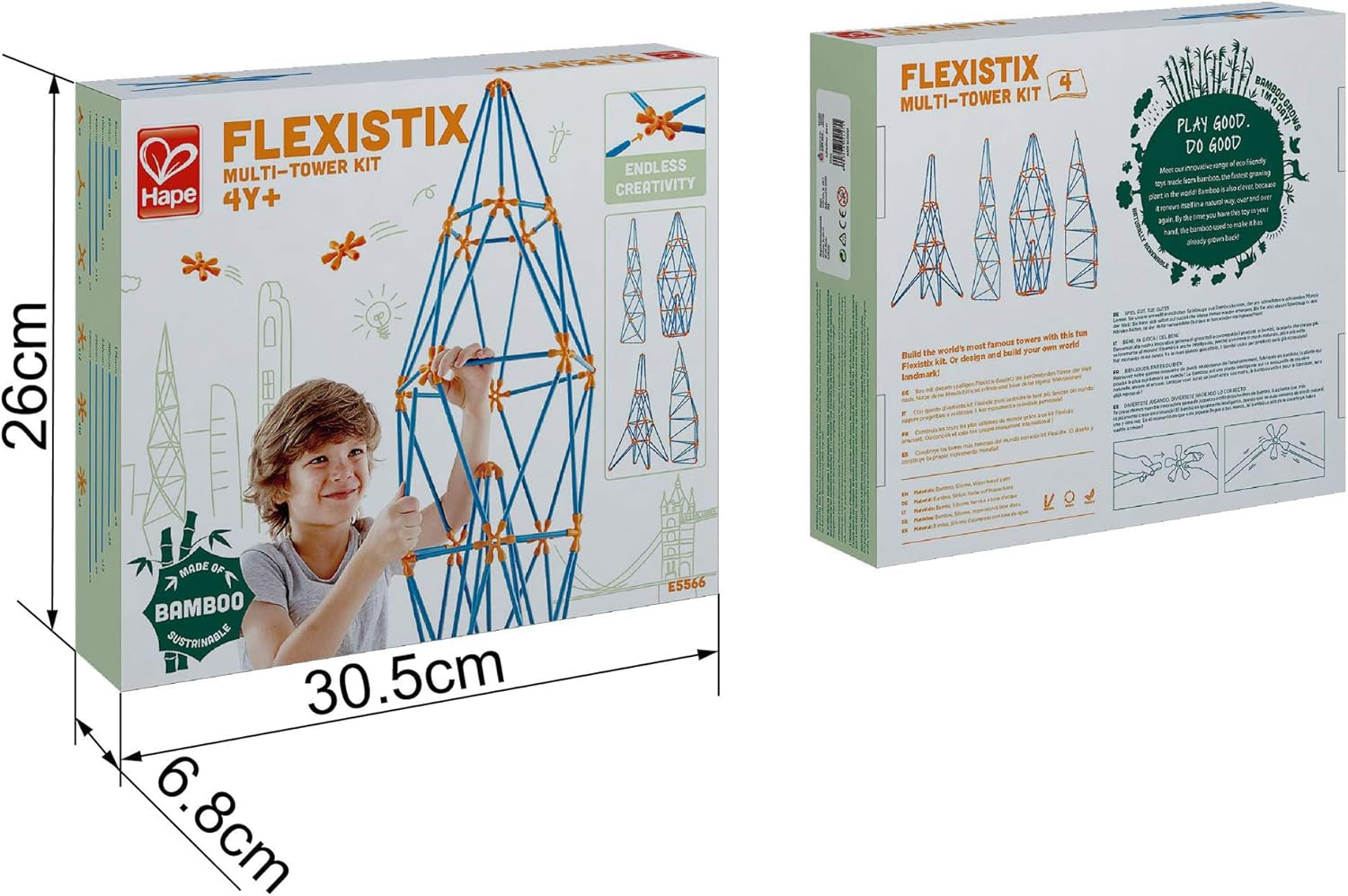Flexistix STEM Building Multi-Tower Kit, Featuring 132 Multi-Colored Bamboo Pieces