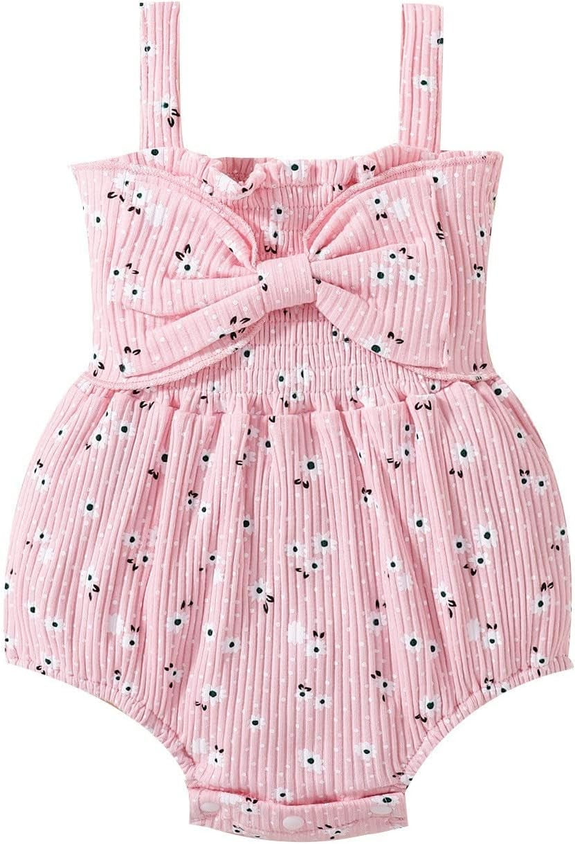 Baby Girls Bodysuit Newborn Summer Print 𝗛a𝐥𝐭er Romper Floral Jumpsuit Toddler Rib Leisure Beach Clothes