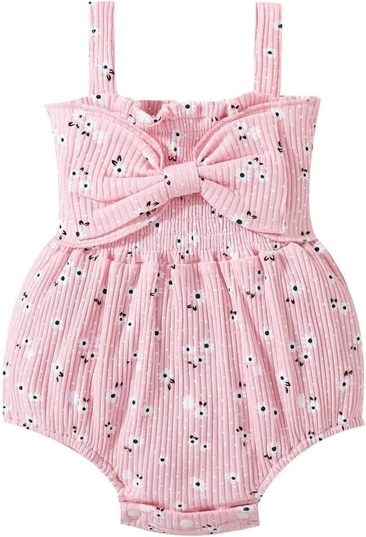 Baby Girls Bodysuit Newborn Summer Print 𝗛a𝐥𝐭er Romper Floral Jumpsuit Toddler Rib Leisure Beach Clothes