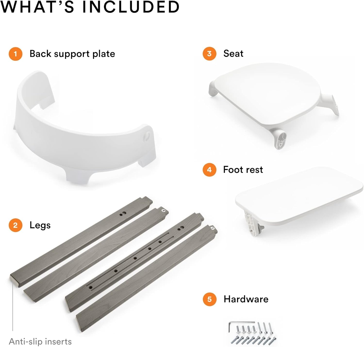 Steps Chair - White Seat with Hazy Grey Legs - 5-In-1 Seat System - Can Transform into Newborn + Toddler High Chair - for Children up to 187 Lbs. - Tool Free, Stylish & Adjustable