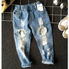 1-8Yrs School Boys Clothes Children Broken Hole Jeans Pants New 2021 Baby Girls Jeans Pants Brand Trousers Fashion Jeans