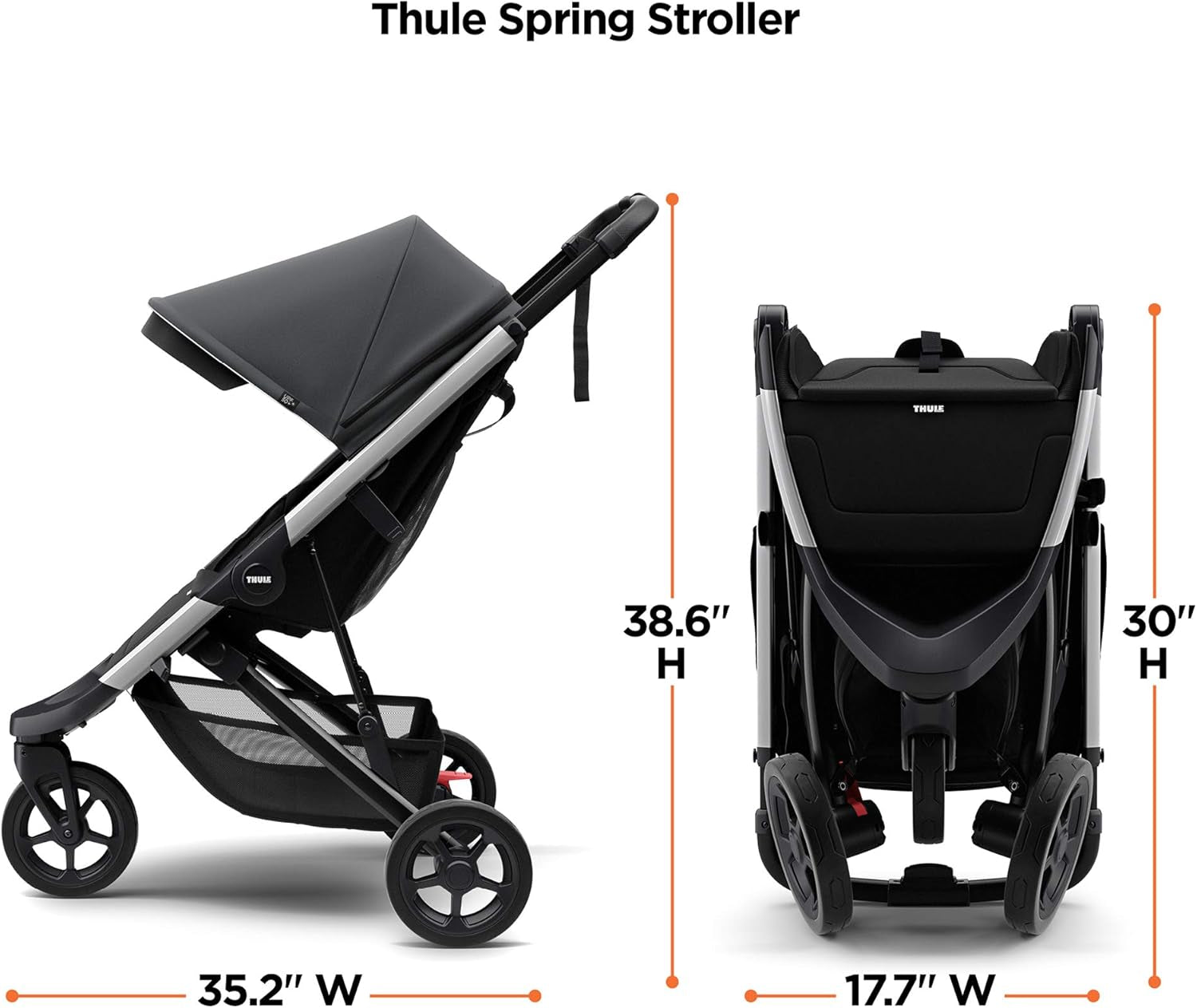 Spring Stroller - Compact Baby Stroller Perfect for Everyday Use - Features 5-Point Harness, Lightweight and Compact Design, Vented Canopy with See-Through Mesh, Padded Reclining Seat Shadow Grey