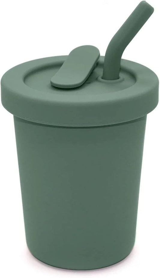 Nouka Straw Cup | 100% Food-Grade Silicone | Spill-Proof | Non-Slip & Soft | Dishwasher Friendly | Fern | Size 8 Oz