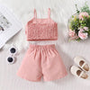 Little Kids Baby Girl Summer Clothes Solid Color Sleeveless Front Bow Cami Tops with Shorts 2 Pcs Outfit 18M-6T