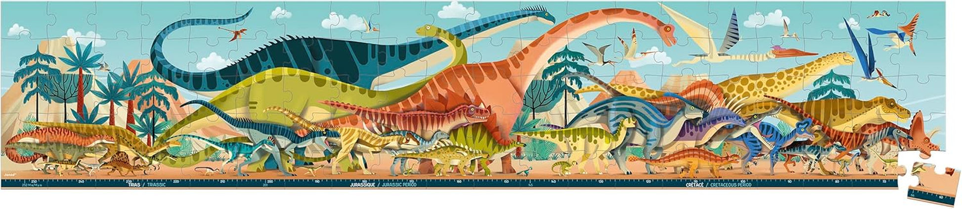 • Panoramic Dino Puzzle for Kids 6-10 Years • 100 Pieces 100 X 20 Cm • Cardboard Puzzle • Sturdy Puzzle Box and Poster • Educational Toys Gift for Boys and Girls • J02540