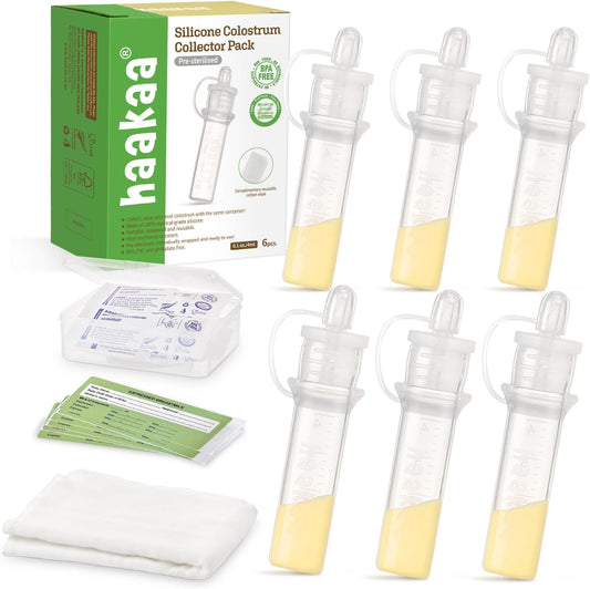 Colostrum Collector with Storage Case Set, Included 1 Pc Reusable Cotton Wipe and Storage Box (0.1Oz/4Ml, 6 Pcs)