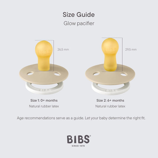 Colour Glow 2 Pack Pacifiers - BPA Free | Made in Denmark | Sand Glow/Iron Glow | Size 6-18 Months