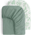 Muslin Crib Sheets for Boys Girls 100% Cotton Fitted Baby Crib Sheet 2 Pack Soft and Breathable for Standard Crib Mattress & Toddler Mattress 52"X28" Leaves&Green