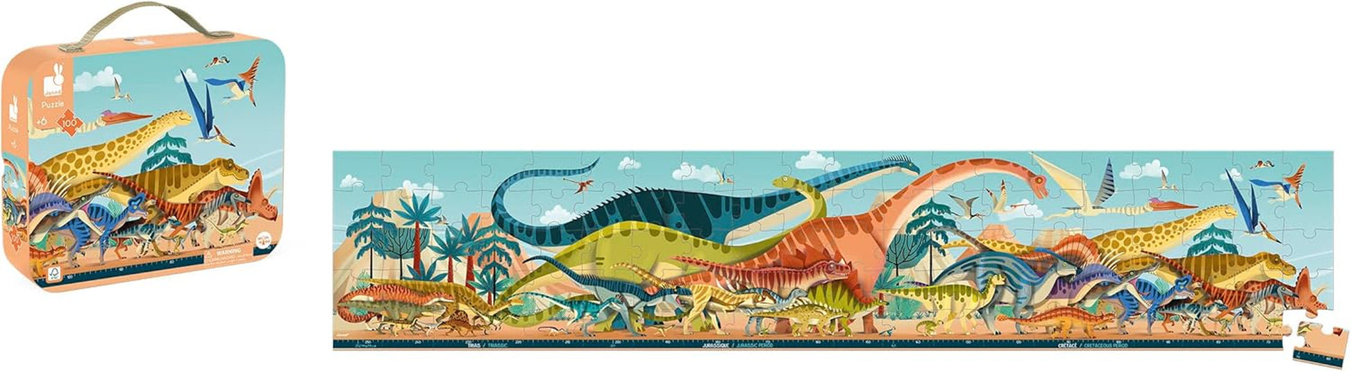 • Panoramic Dino Puzzle for Kids 6-10 Years • 100 Pieces 100 X 20 Cm • Cardboard Puzzle • Sturdy Puzzle Box and Poster • Educational Toys Gift for Boys and Girls • J02540