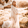 Long Train Maternity Photo Shoot Maxi Gown Dress Evening Party Costume Boho Beige Dresses for Pregnant Woman Props