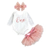 Baby Girls Birthday Outfits, Cute Long Sleeve Floral Lace Romper + Tutu Skirt + Headband Set