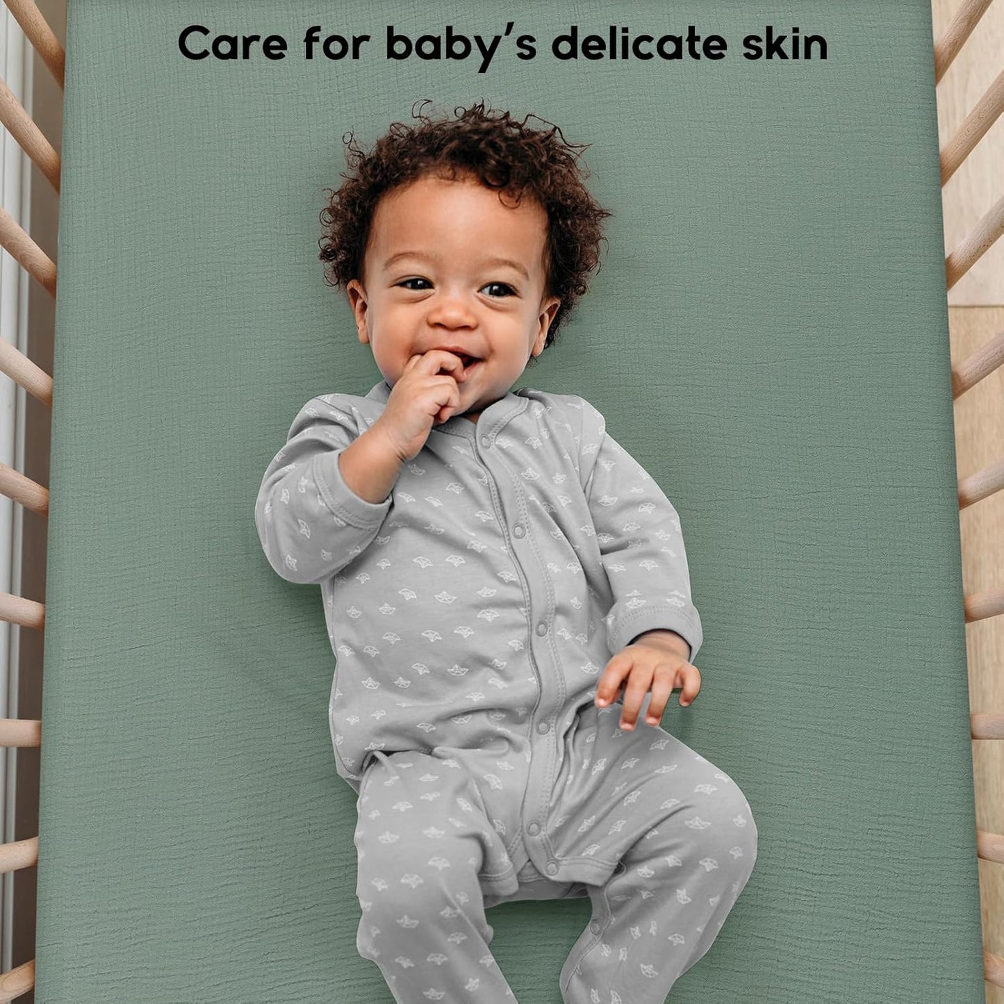 Muslin Crib Sheets for Boys Girls 100% Cotton Fitted Baby Crib Sheet 2 Pack Soft and Breathable for Standard Crib Mattress & Toddler Mattress 52"X28" Leaves&Green
