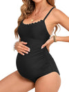 Maternity One Piece Swimsuit Scoop Neck Women'S Bathing Suit Scalloped Lace up Back Criss Cross Tie Pregnancy