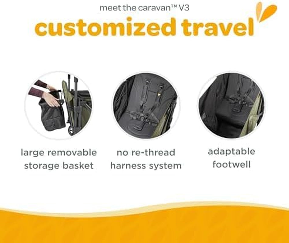 Caravan V3, Avalon Gray - Stroller/Wagon for Kids & Babies - Seats 2 Passengers or 200 Lbs. Total Weight Capacity. - Reclining Seats, Full-Coverage Sun Canopies, Height-Adjustable Handlebar