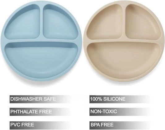 2 Pack Toddler Plates Silicone Suction Plates for Baby Kids| Divided Unbreakable Baby Feeding Plate, Non-Slip, Non-Toxic, BPA Free, Dishwasher and Microwave Safe