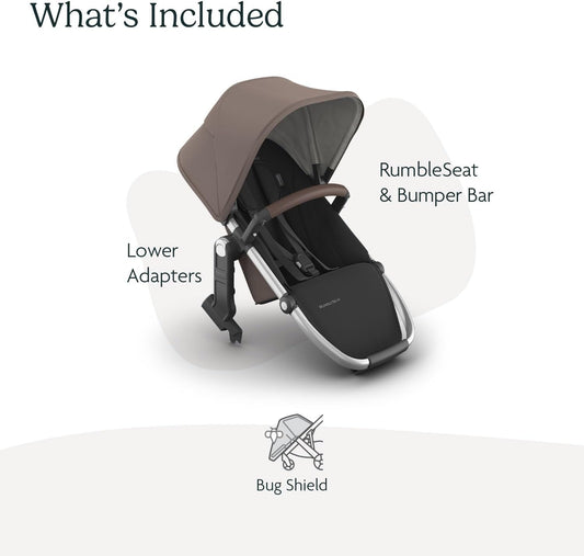 Rumbleseat V3 Second Lower Seat - Compatible with Vista V2 and Vista V3 - All-Weather Seat + Magnetic Buckle – Adapters Included - Theo (Dark Taupe/Silver Frame/Chestnut Leather)