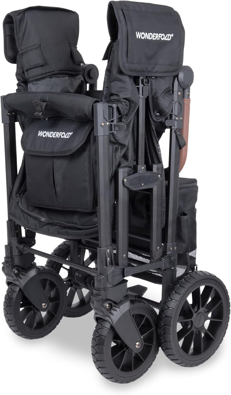 W2 Luxe Pro Stroller Wagon (2 Seater) - Collapsible Wagon Stroller with Seats Featuring 5-Point Safety Harnesses and Adjustable Sun Canopy, Jet Black