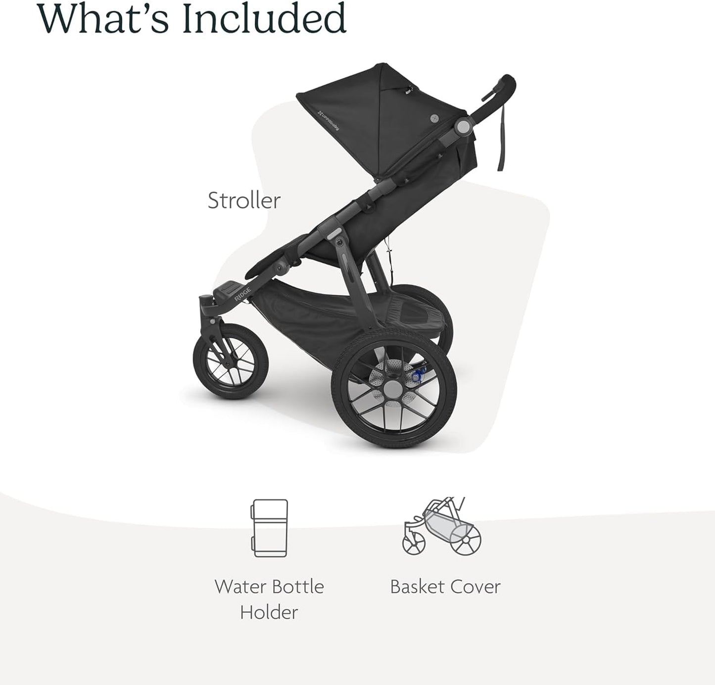 Ridge Jogging Stroller/Durable Performance Jogger with Never-Flat Tires/Built for Walking, Running, Hiking/Water Bottle Holder and Basket Cover Included/Bryce (White/Carbon Frame)